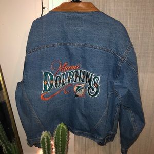 Vintage jean miami dolphins jacket leather collar